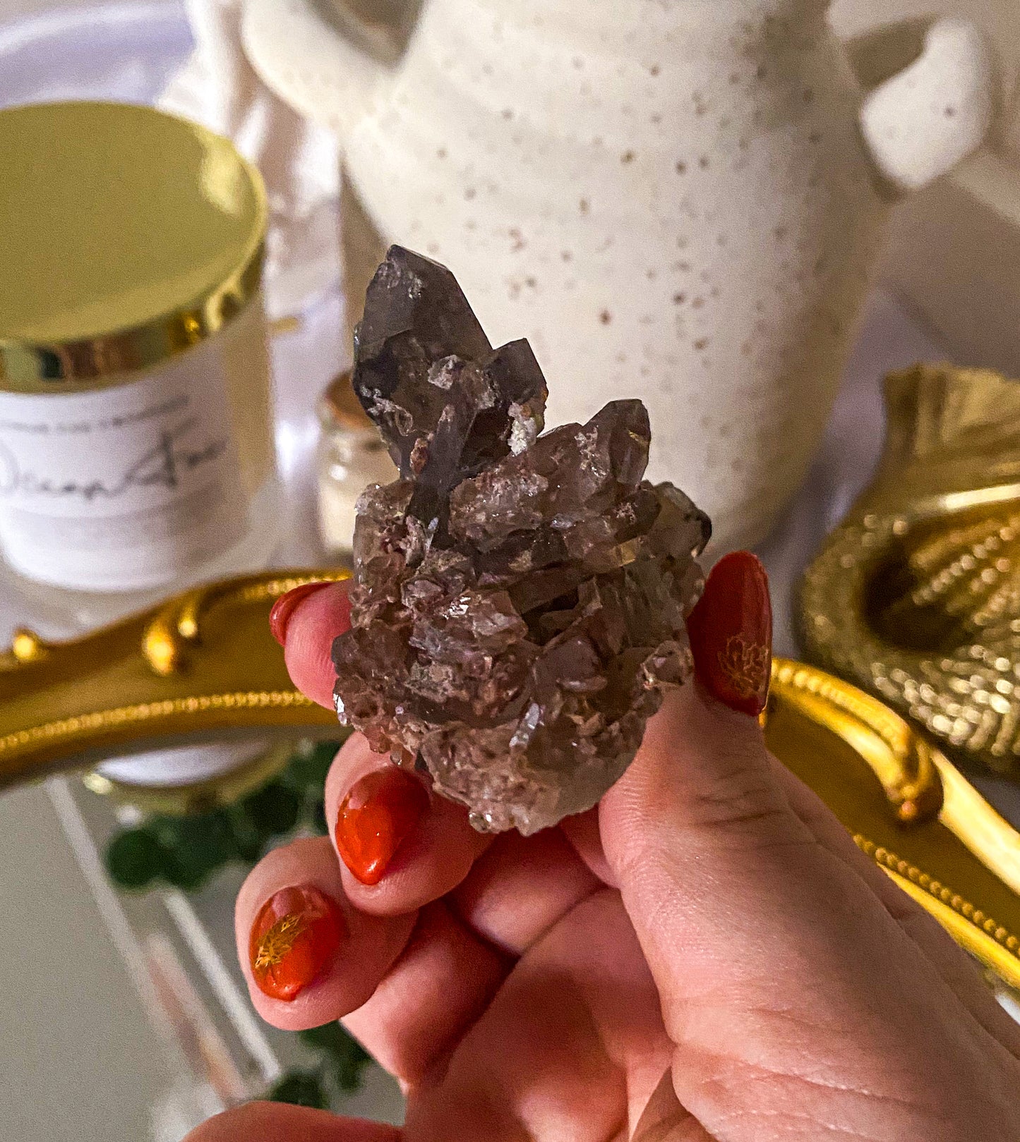 Smokey Quartz Cluster With Pink Lithium