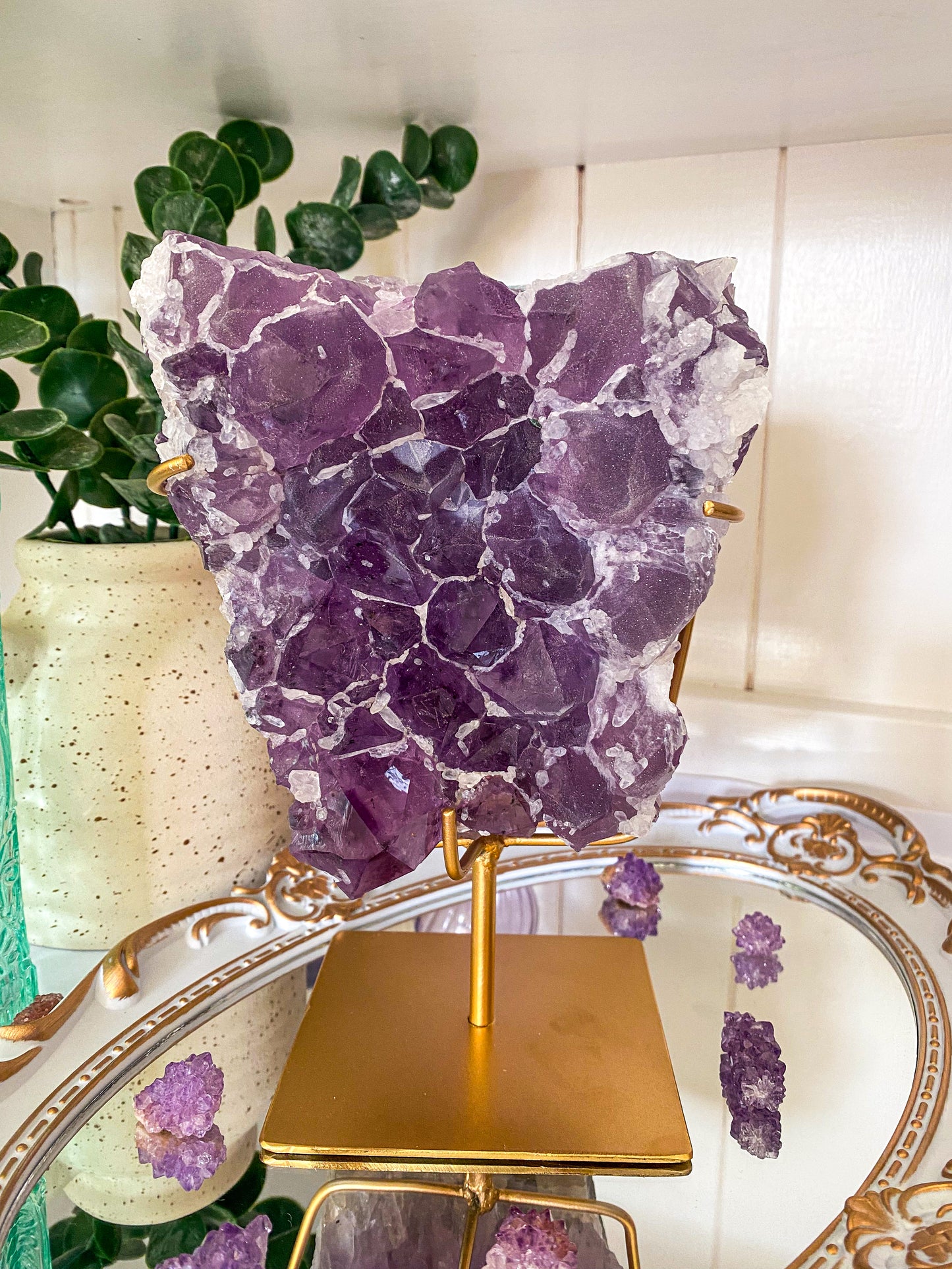 Thistle | Sugar Amethyst Cluster On Stand | Brazil